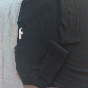 LOFT Size L wool blend black long sleeve sweater with decorative stitching